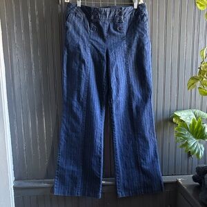 Bamboo Traders Wide-leg Pinstriped Cotton Jeans with double button fly size 12